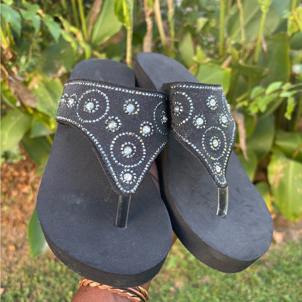 Black and Silver Rhinestone Platform Flip Flop